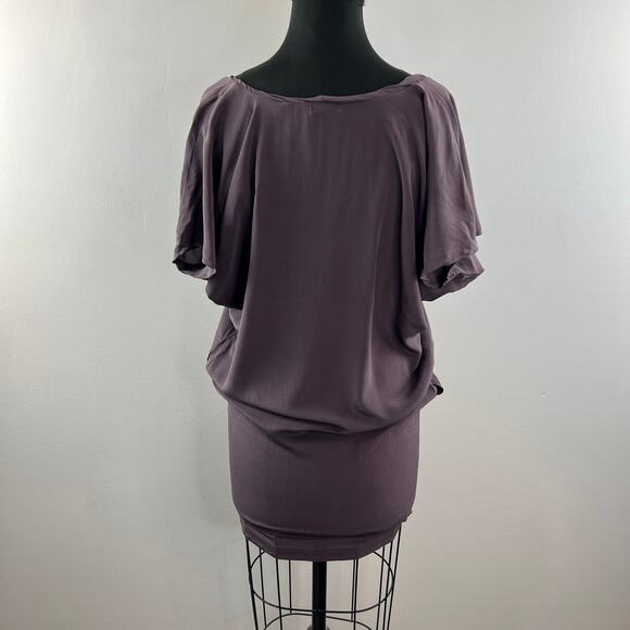 Anthropologie Left of Center Purple Bodycon Dress Boat Neck Short Sleeve M - Picture 7 of 8